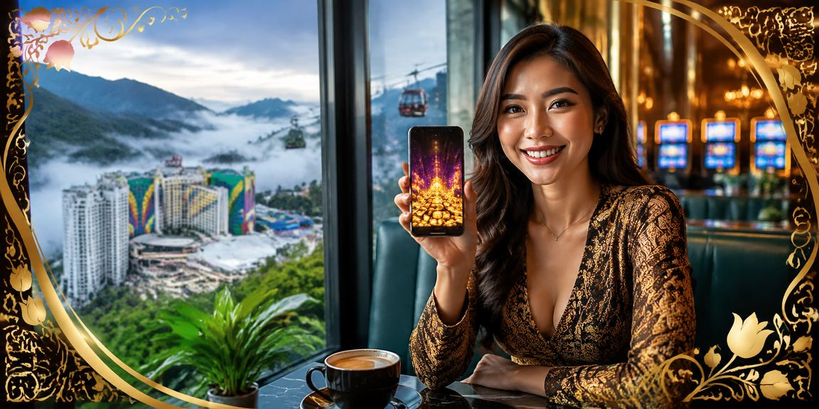 Suasana pendaftaran bonus mc12 bergaya batik dengan latar Genting Highlands yang meriah